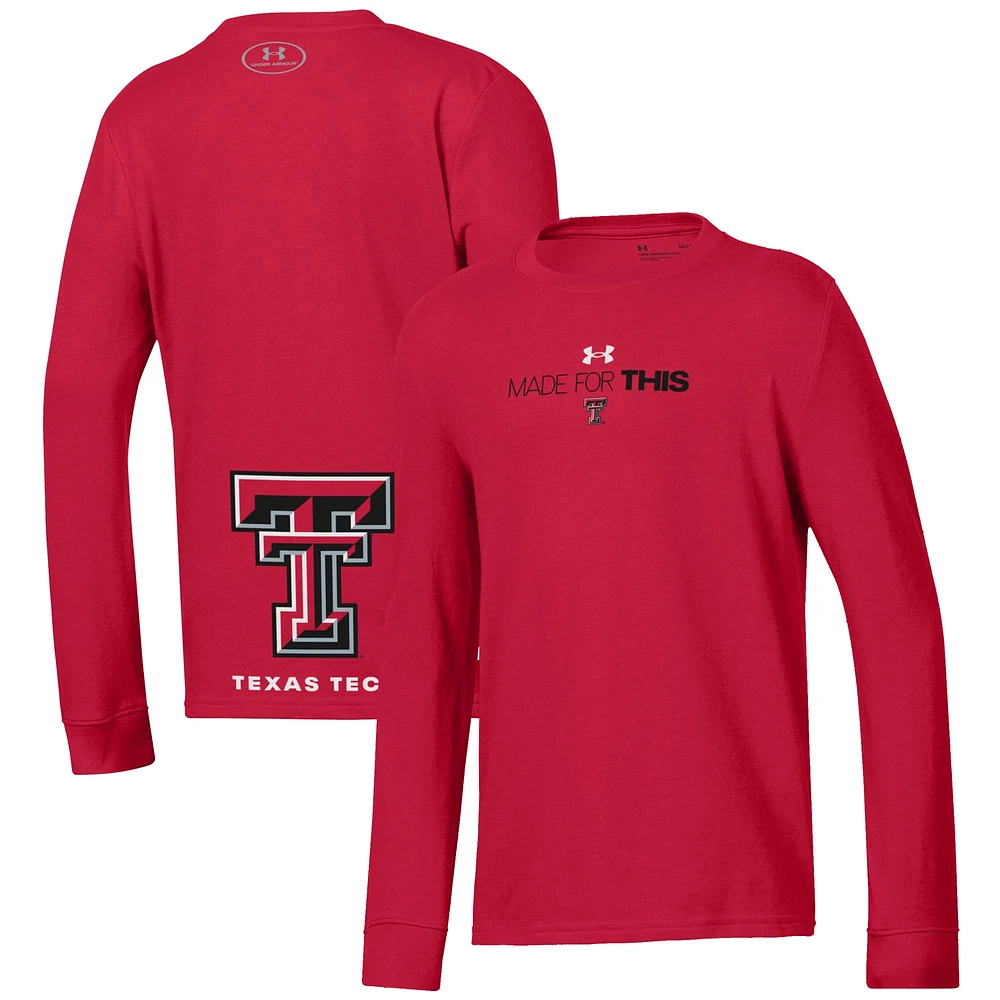 Youth Under Armour  Red Texas Tech Raiders 2024 On-Court Bench Unity Performance Long Sleeve T-Shirt