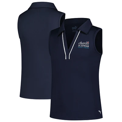 Girl's Youth Puma  Navy The Charles Schwab Challenge Piped Cloudspun Sleeveless Polo