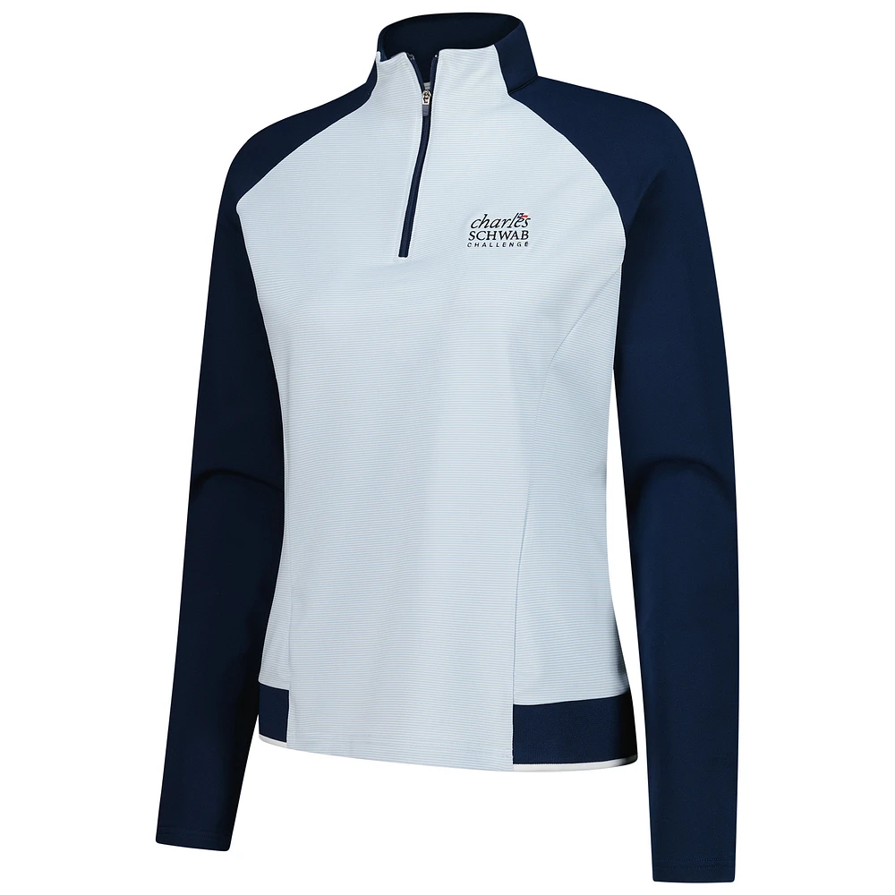 Women's FootJoy  Light Blue/Navy The Charles Schwab Challenge Raglan Quarter-Zip Pullover