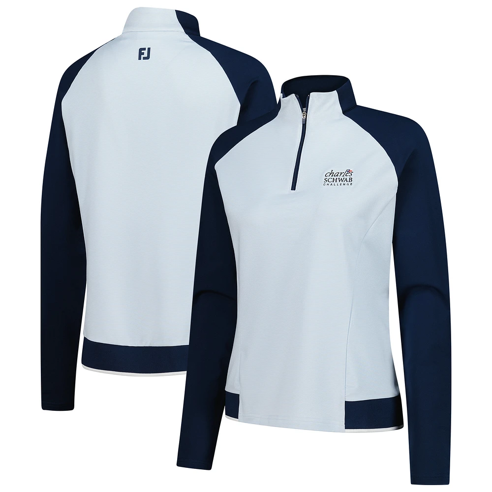 Women's FootJoy Light Blue/Navy The Charles Schwab Challenge Raglan Quarter-Zip Pullover