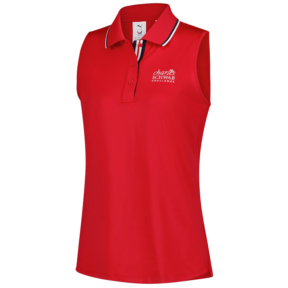 Women's Puma x Volition  Red The Charles Schwab Challenge Tipped Mattr Sleeveless Polo