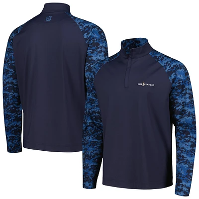 Men's FootJoy Navy THE PLAYERS Camo Color Block Raglan Quarter-Zip Top