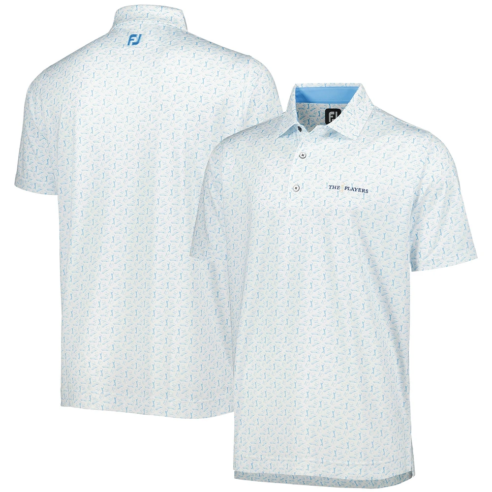 Men's FootJoy White/Light Blue THE PLAYERS Allover Print ProDry Polo