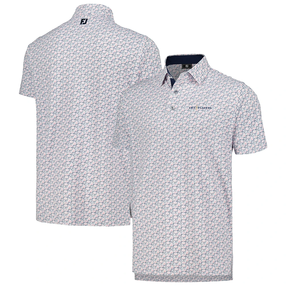 Polo en piqué extensible FootJoy blanc THE PLAYERS Golf Course Doodle pour hommes