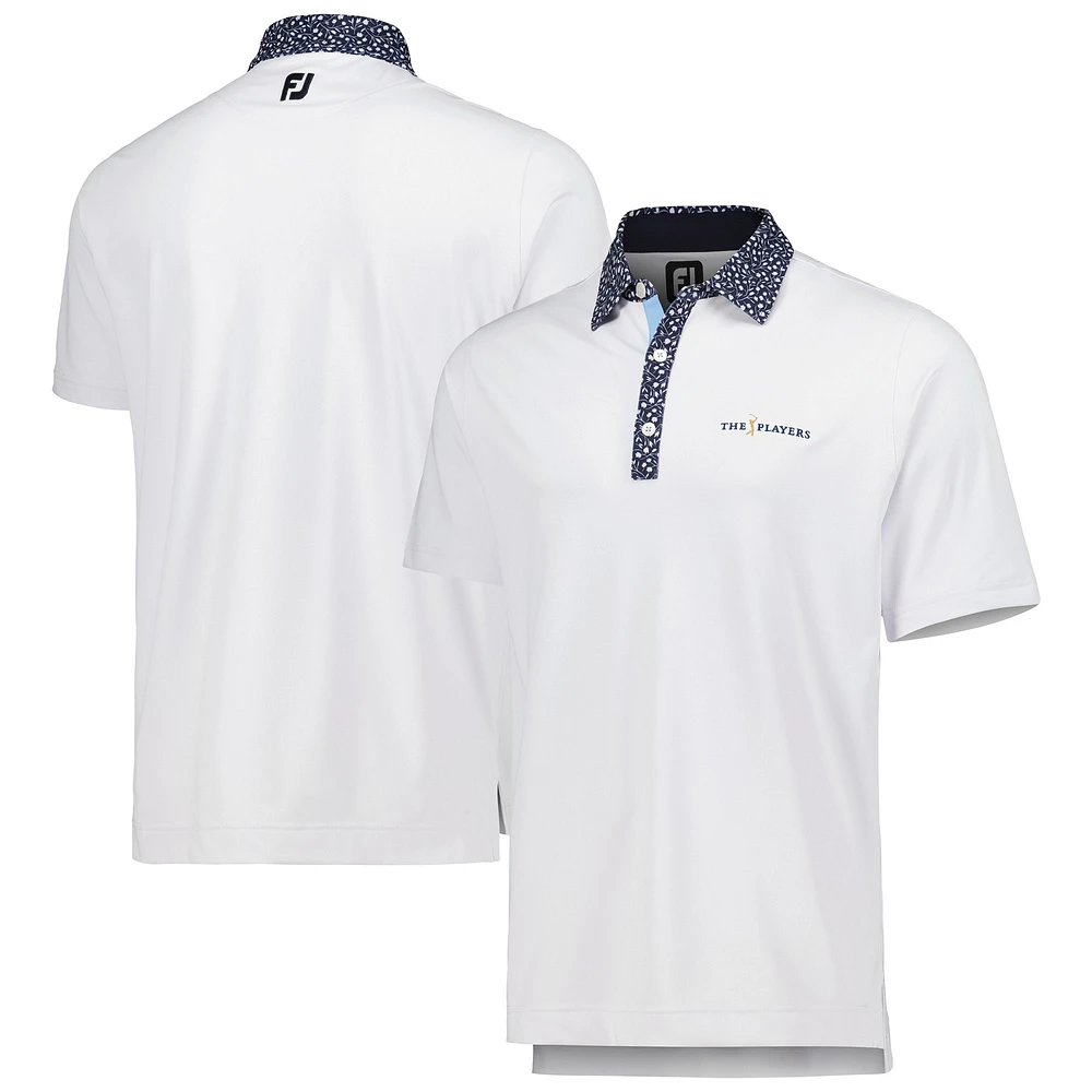 Polo FootJoy blanc THE PLAYERS pour homme avec col en fil d'Ecosse extensible