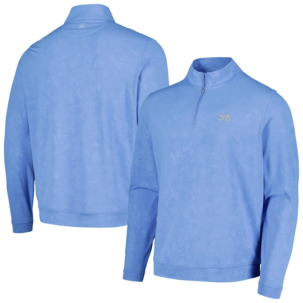 Men's Peter Millar Blue THE PLAYERS 50th Anniversary Perth Shadow Stripe Floral Performance Quarter-Zip Top