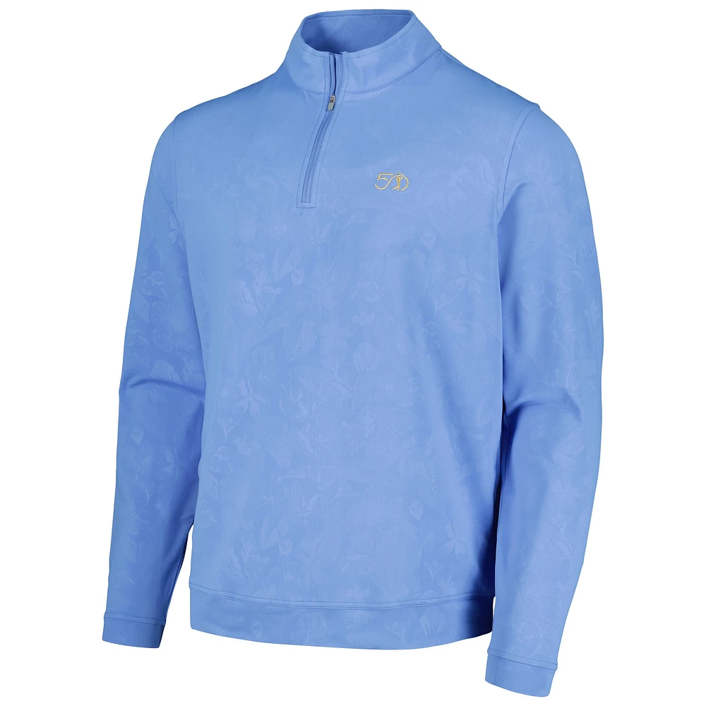 Men's Peter Millar Blue THE PLAYERS 50th Anniversary Perth Shadow Stripe Floral Performance Quarter-Zip Top