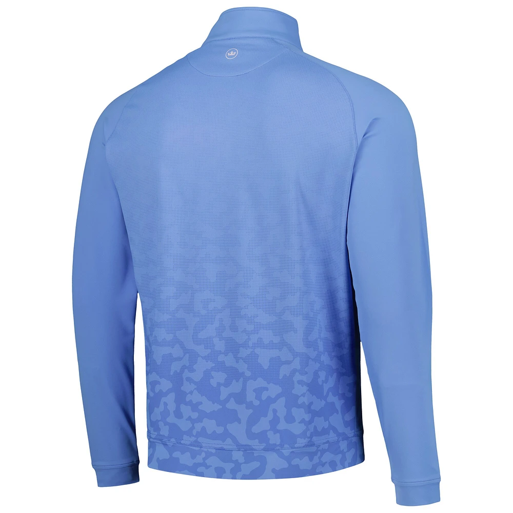 Men's Peter Millar Blue THE PLAYERS Perth Dip-Dye Camo Performance Raglan Quarter-Zip Top