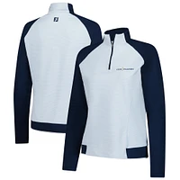 Women's FootJoy  Light Blue THE PLAYERS Stripes Raglan Quarter-Zip Pullover