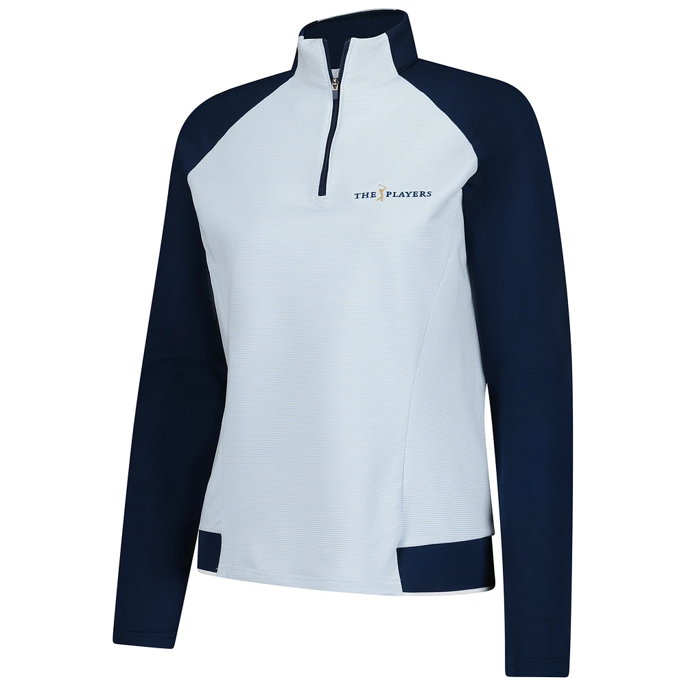 Pull zippé quart de tour à rayures bleu clair FootJoy THE PLAYERS pour femme