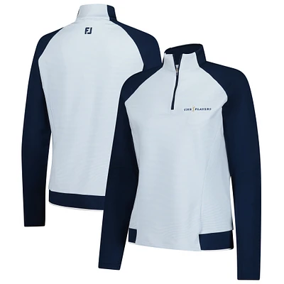 Women's FootJoy  Light Blue THE PLAYERS Stripes Raglan Quarter-Zip Pullover