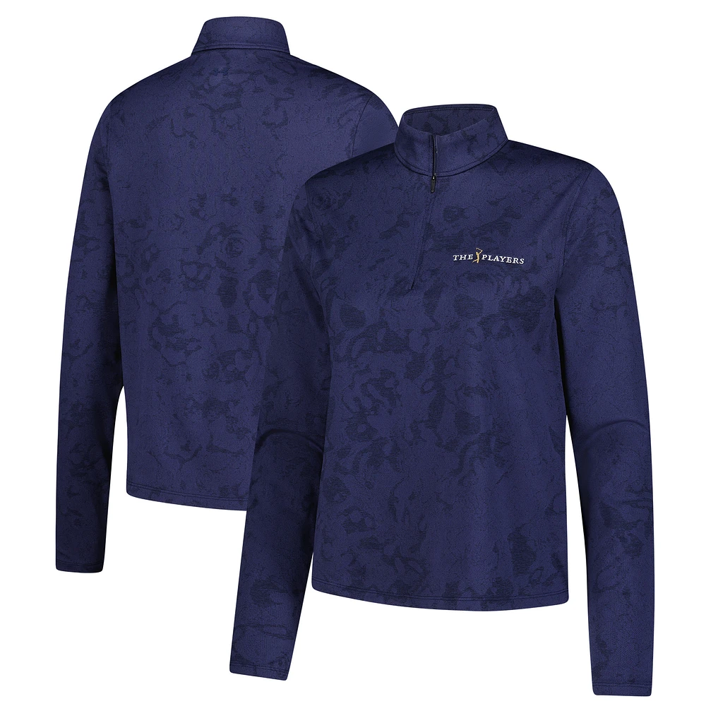 Women's Under Armour  Navy THE PLAYERS Rose Jacquard Quarter-Zip Pullover