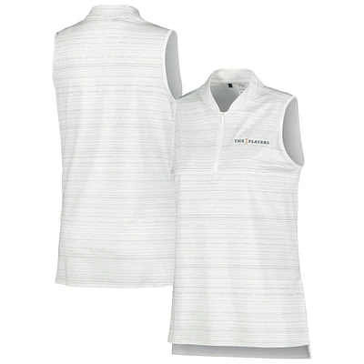 Women's adidas White THE PLAYERS Ultimate365 Stripe Sleeveless Quarter-Zip Polo