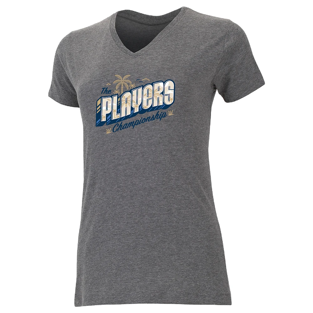 Women's Ahead  Gray THE PLAYERS Palm Trees Vista V-Neck T-Shirt