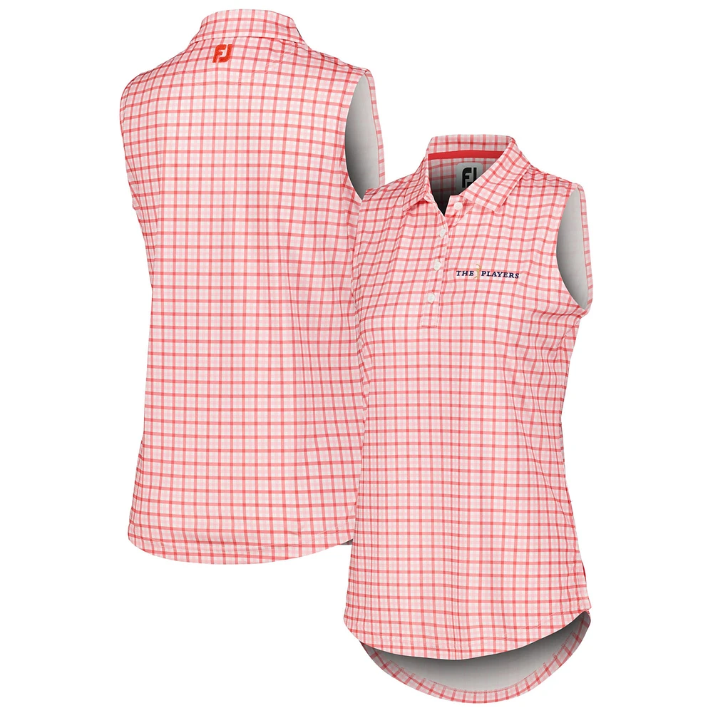 Women's FootJoy Pink THE PLAYERS Gingham Sleeveless Polo