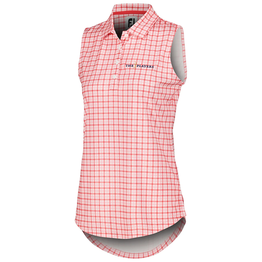 Women's FootJoy Pink THE PLAYERS Gingham Sleeveless Polo