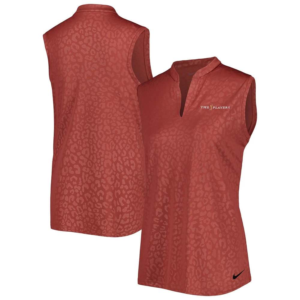 Women's Nike Maroon THE PLAYERS Victory Embossed Performance Notch Neck Sleeveless Polo