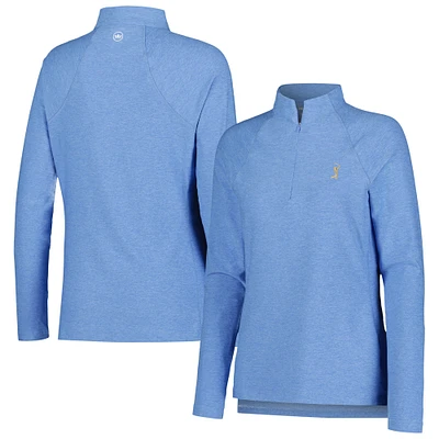 Haut à quart de zip Peter Millar bleu clair THE PLAYERS Melange Raglan Perth pour femmes