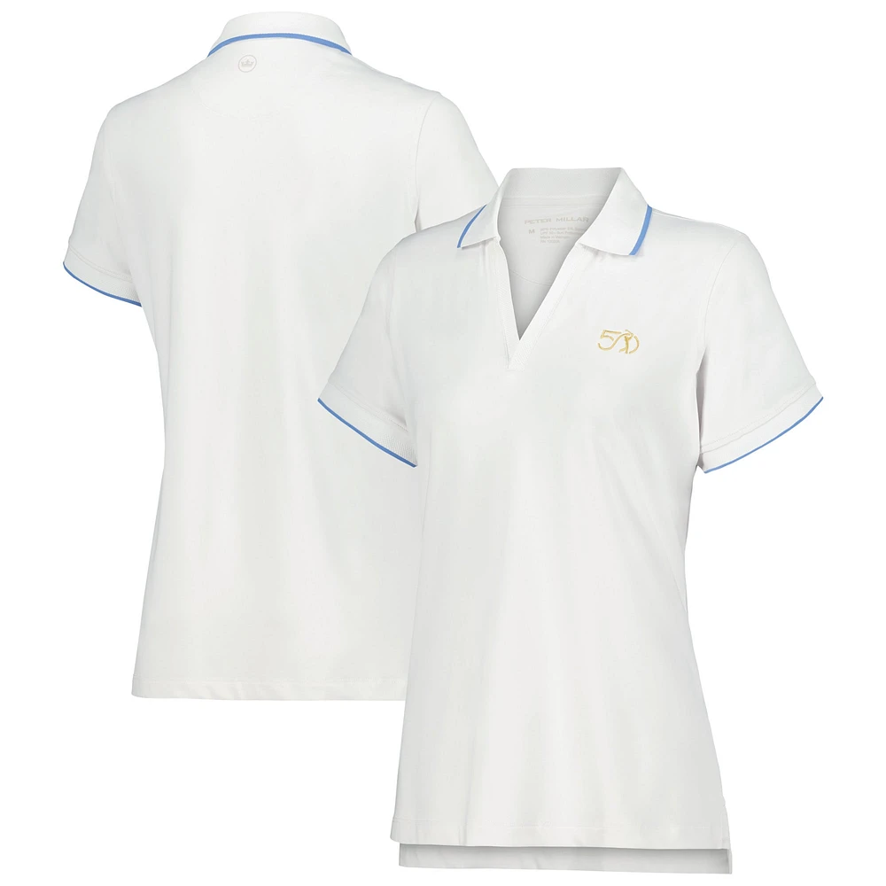 Women's Peter Millar White THE PLAYERS 50th Anniversary Betty Drop V-Neck Polo