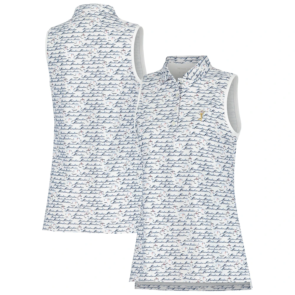 Women's Peter Millar White THE PLAYERS Banded Sport Mesh Birdie Print Sleeveless Polo