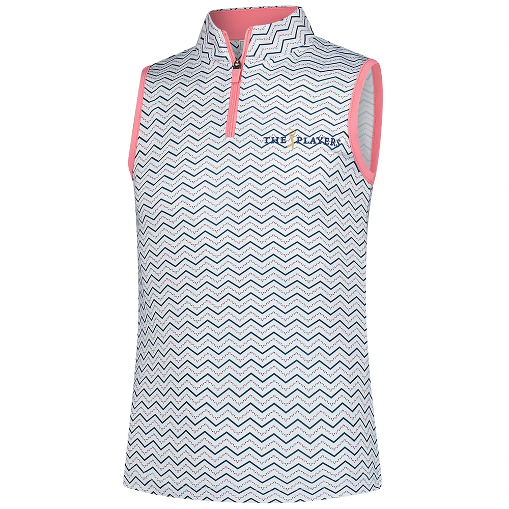 Polo sans manches à fermeture éclair quart de tour blanc FootJoy pour jeunes THE PLAYERS