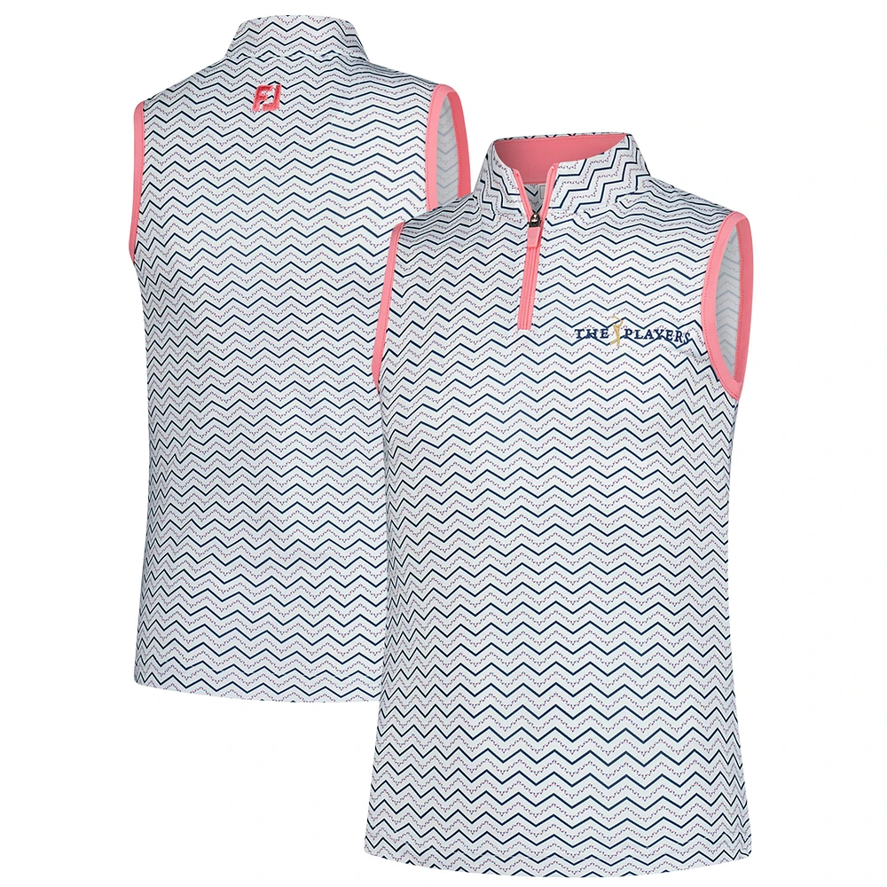 Polo sans manches à fermeture éclair quart de tour blanc FootJoy pour jeunes THE PLAYERS