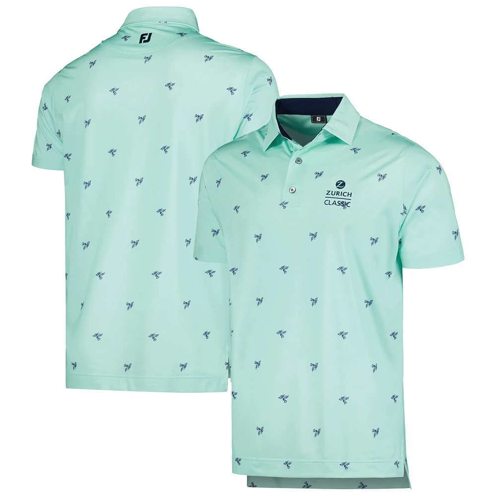 Men's FootJoy Turquoise Zurich Classic Thistle Print Lisle ProDry Polo