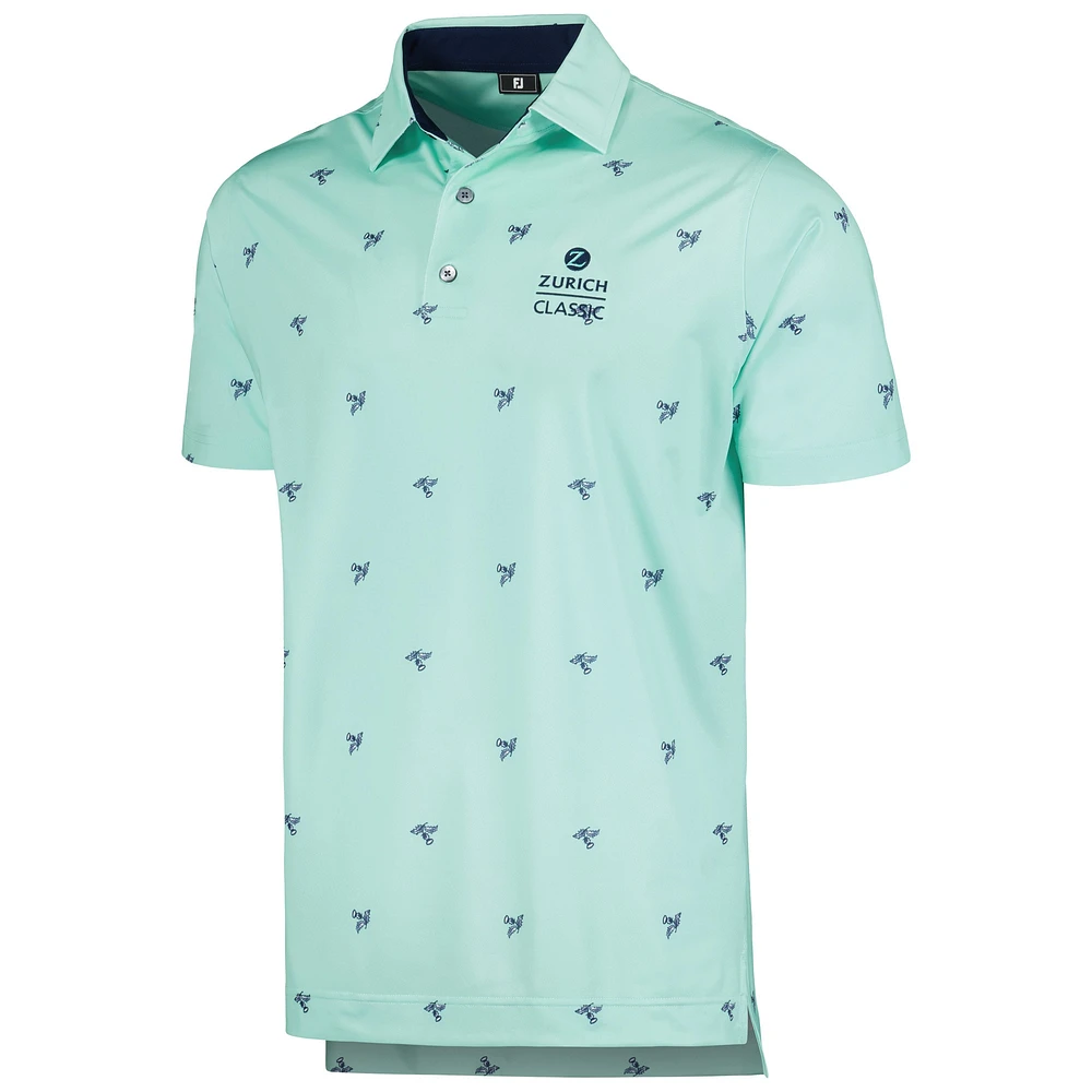 Polo FootJoy Turquoise Zurich Classic Thistle Print Lisle ProDry pour hommes