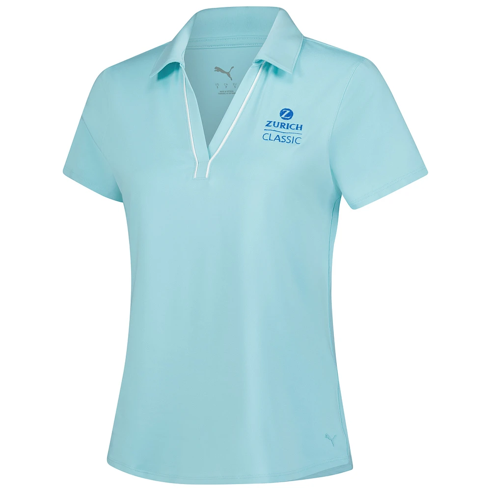 Women's Puma  Aqua The Zurich Classic CLOUDSPUN Piped V-Neck Polo