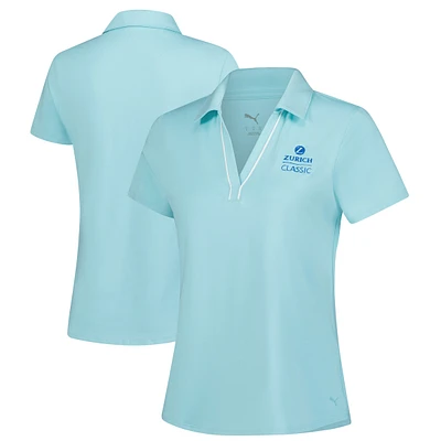 Women's Puma  Aqua The Zurich Classic CLOUDSPUN Piped V-Neck Polo