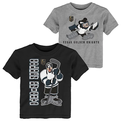 Ensemble de deux t-shirts Disney Offense Only des Golden Knights Vegas, noir/gris chiné, pour tout-petit