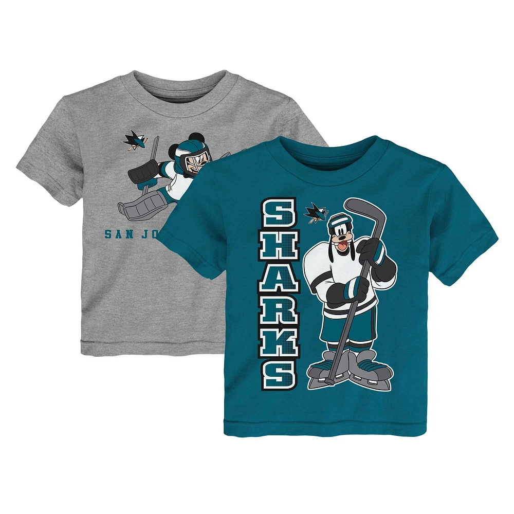 Toddler Teal/Heather Gray San Jose Sharks Two-Pack Disney Offense Only T-Shirt Set