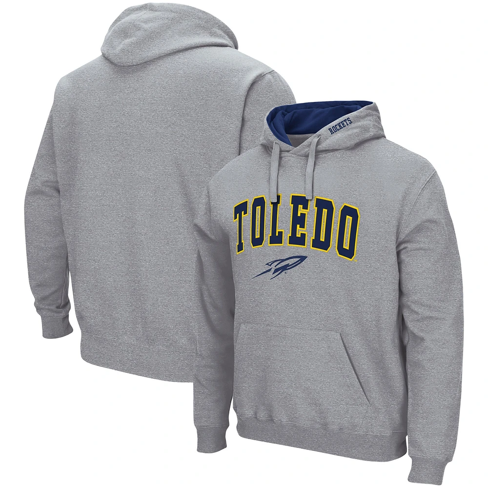 Men's Colosseum Heathered Gray Toledo Rockets Arch and Logo Pullover Hoodie