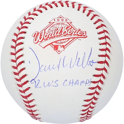 Baseball autographié par David Wells des Blue Jays de Toronto avec le logo de la Série mondiale de 1992 et l'inscription « 1992 WS Champs »