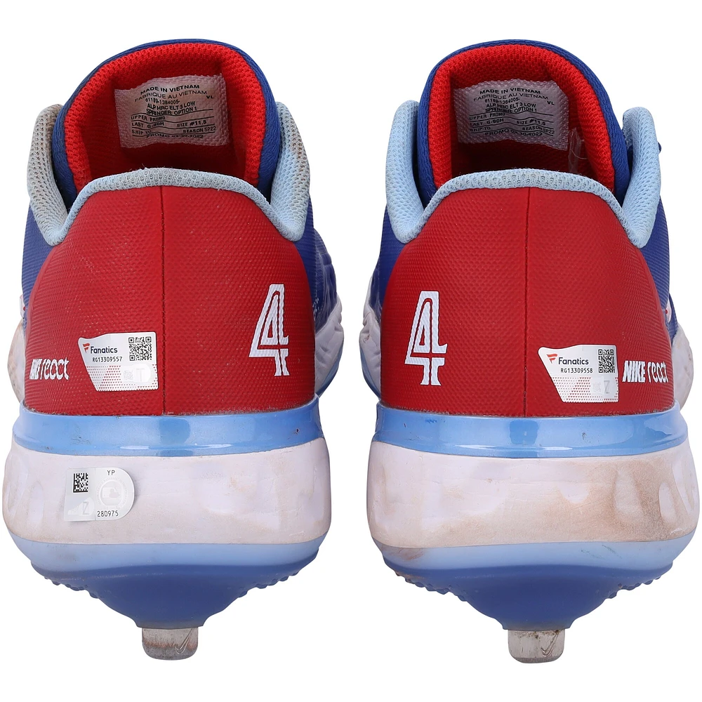 Chaussures à crampons Nike bleues autographiées par George Springer des Blue Jays de Toronto lors de la saison 2023 de la MLB