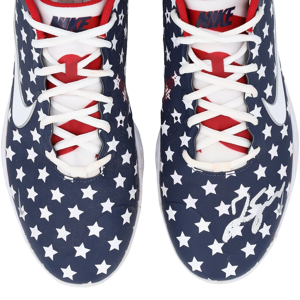 Chaussures à crampons Nike bleues USA autographiées par George Springer des Blue Jays de Toronto lors de la saison 2023 de la MLB
