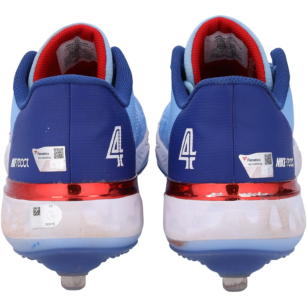 Chaussures à crampons Nike bleu clair dédicacées par George Springer des Blue Jays de Toronto lors de la saison 2023 de la MLB - RG13309555-56