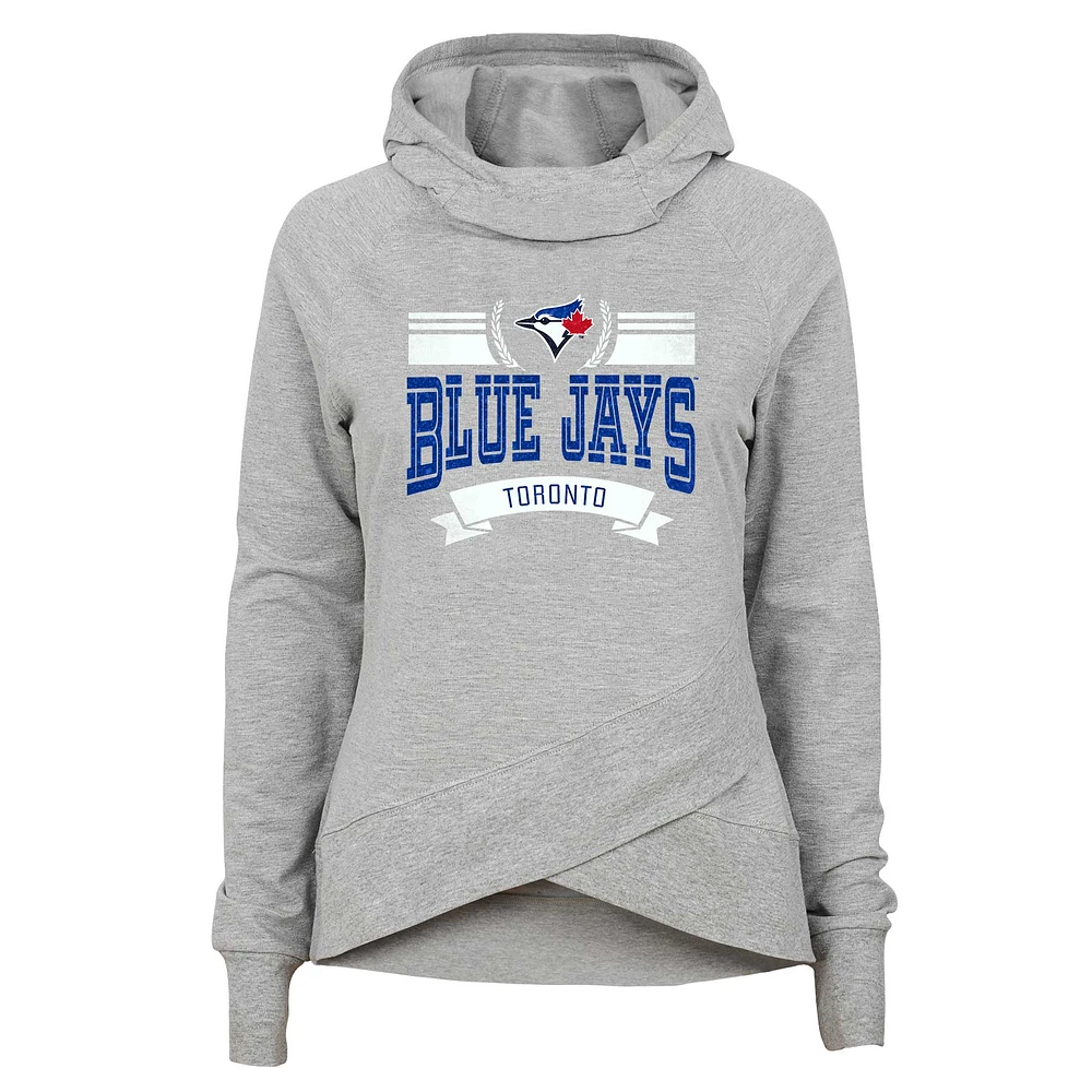 Girls Youth Heather Gray Toronto Blue Jays Spectacular Funnel Neck Tri-Blend Pullover - Hoodie