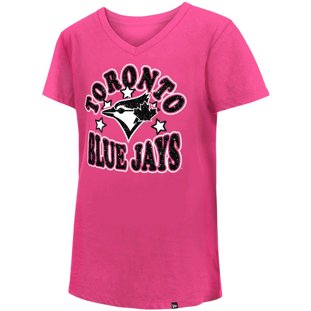 Girl's Youth New Era Pink Toronto Blue Jays Jersey Stars V-Neck T