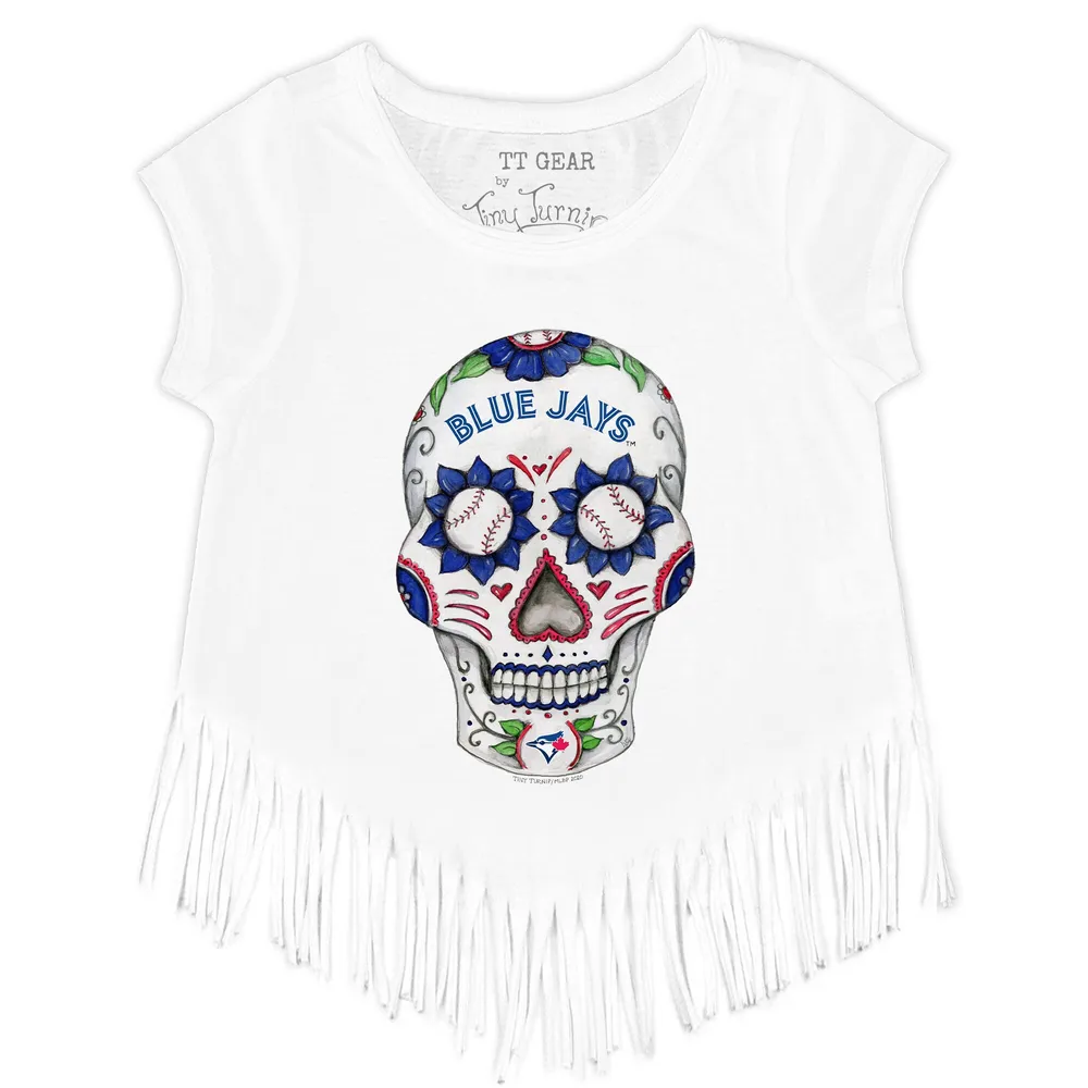 Lids Toronto Blue Jays Tiny Turnip Girls Youth Sugar Skull Fringe T-Shirt -  White