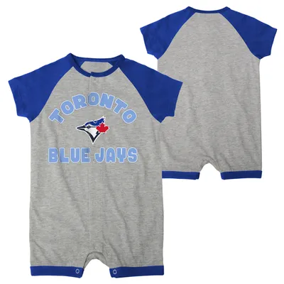 Toronto Blue Jays Infant Extra Base Hit Raglan Full-Snap Romper - Heather Gray