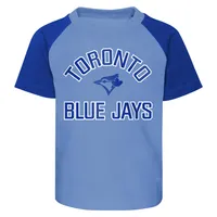 Infant Powder Blue/Heather Gray Toronto Blue Jays Ground Out Baller Raglan T-Shirt and Shorts Set