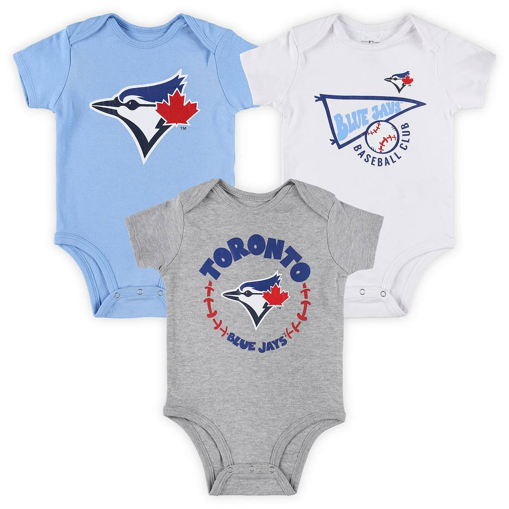 Infant Powder Blue /White/Heather Gray Toronto Jays Biggest Little Fan 3-Pack Bodysuit Set