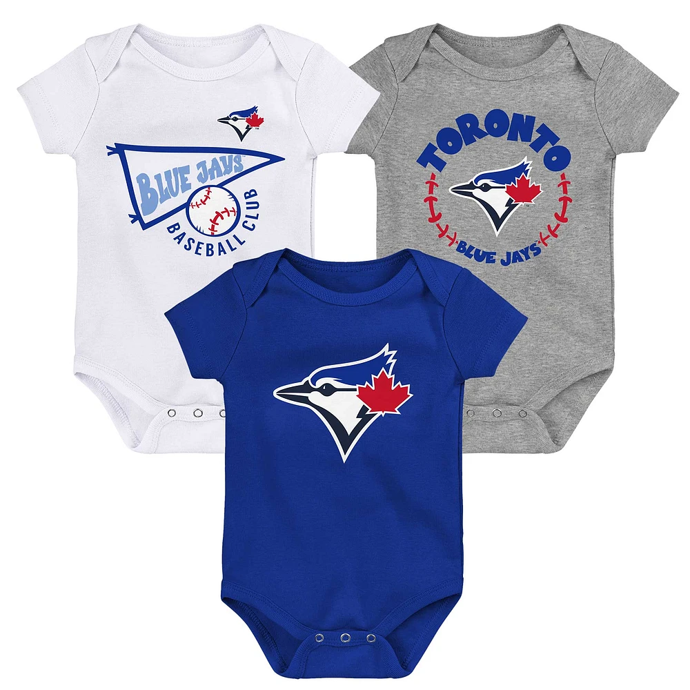 Infant Royal/Gray/White Toronto Blue Jays Biggest Little Fan - 3-Pack Bodysuit Set