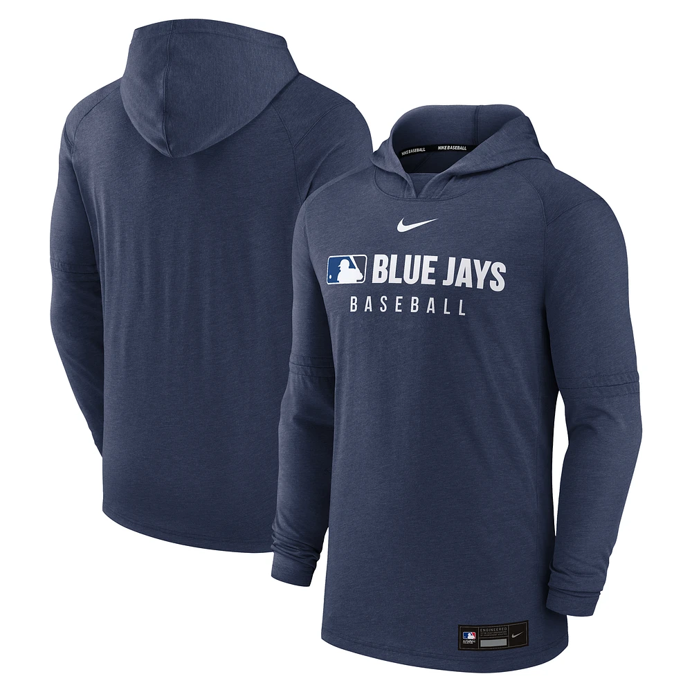 Men's Nike  Heather Navy Toronto Blue Jays Authentic Collection Tri-Blend Performance Pullover Hoodie