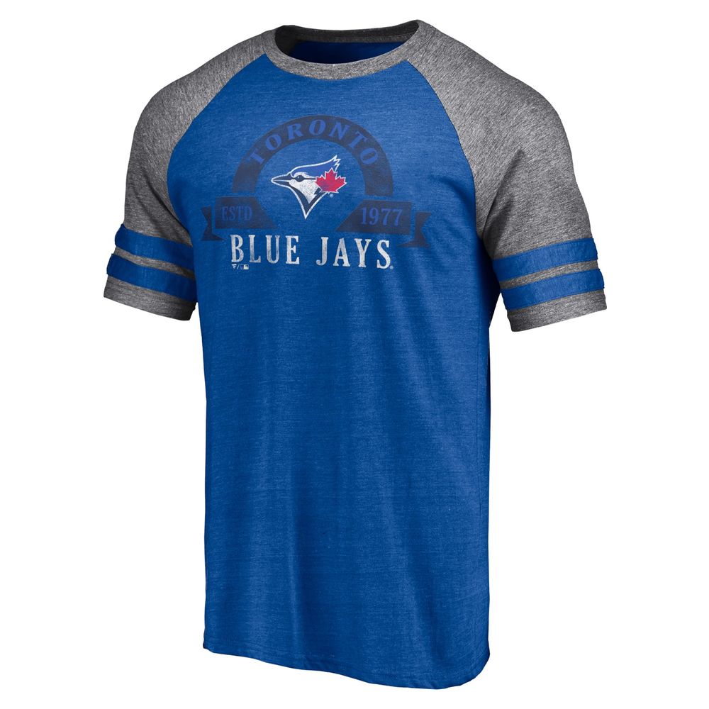 Fanatics Branded Men's Fanatics Branded Heather Royal Toronto Blue Jays  Utility Two-Stripe Raglan Tri-Blend T-Shirt