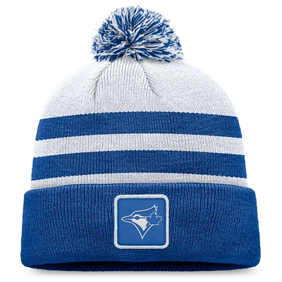 Bonnet en tricot à revers gris Toronto Blue Jays Fanatics pour hommes avec pompon