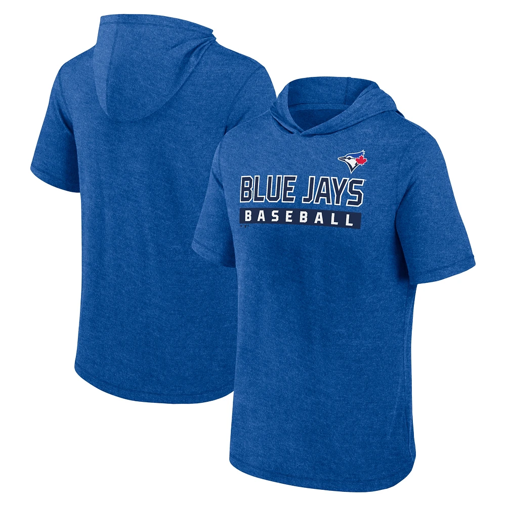 Men's Fanatics Heather Royal Toronto Blue Jays Push Short Sleeve Pullover Hoodie