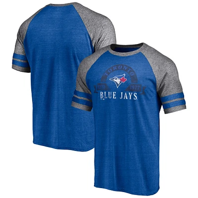 T-shirt utilitaire tri-mélange raglan à deux bandes Fanatics Heather Royal Toronto Blue Jays pour hommes