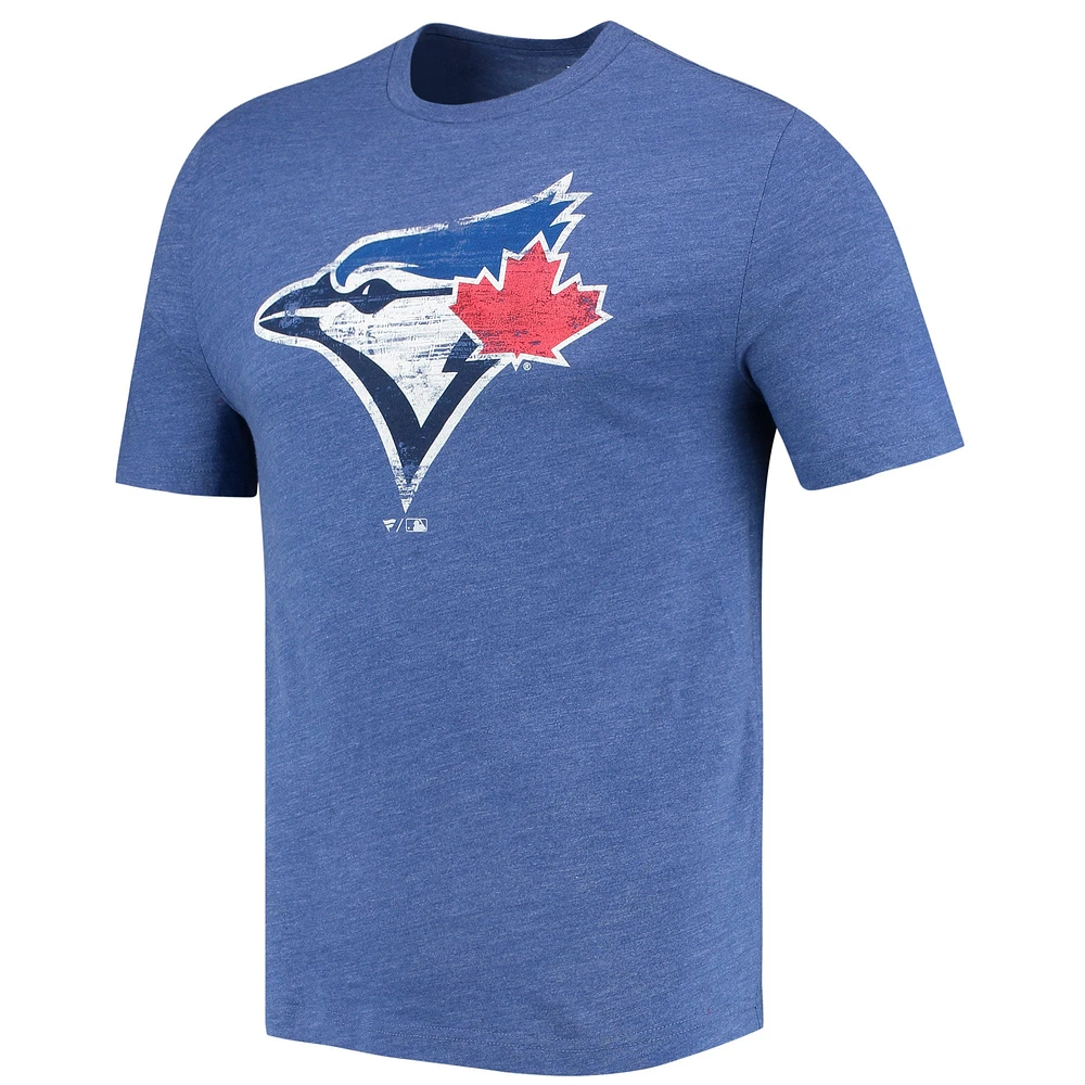 T-shirt tri-mélange avec logo officiel patiné Fanatics Heathered Royal Toronto Blue Jays pour hommes